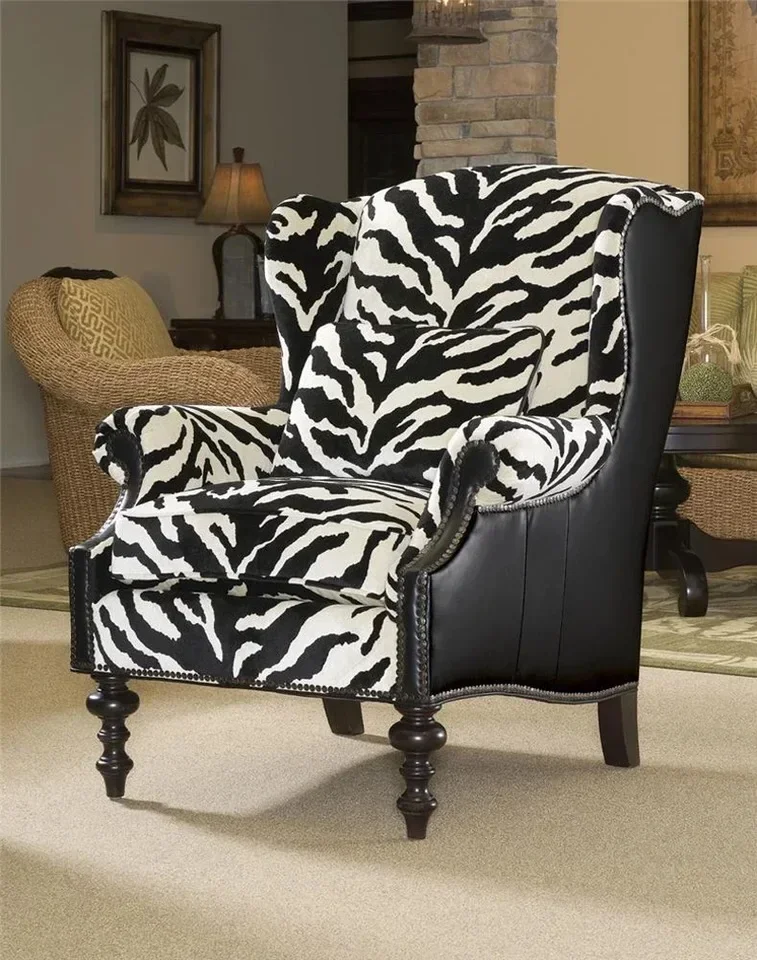 high back zebra print sofa living room solid wood tiger chair retro leather leisure chair single sofa