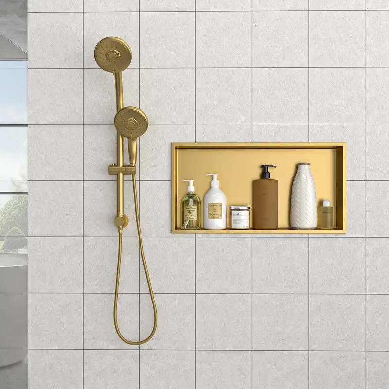 

25"x13" Stainless Steel Shower Niche, Gold Finish, Waterproof Wall Storage Solution for Bathroom Upgrade