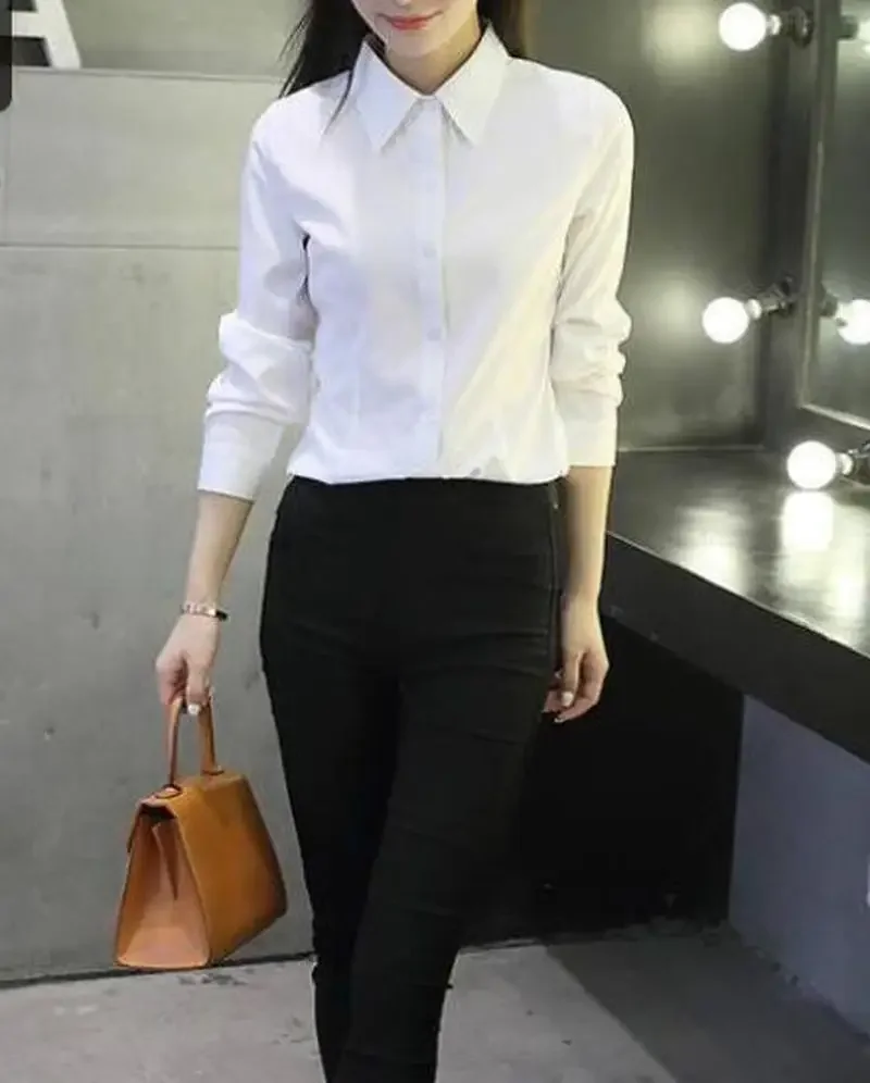 Shirt Women Summer Tops Button Up Shirts Korean Work Blouses Short Sleeve Lapel Slim Office Blouse White Top Blusas De Mujer