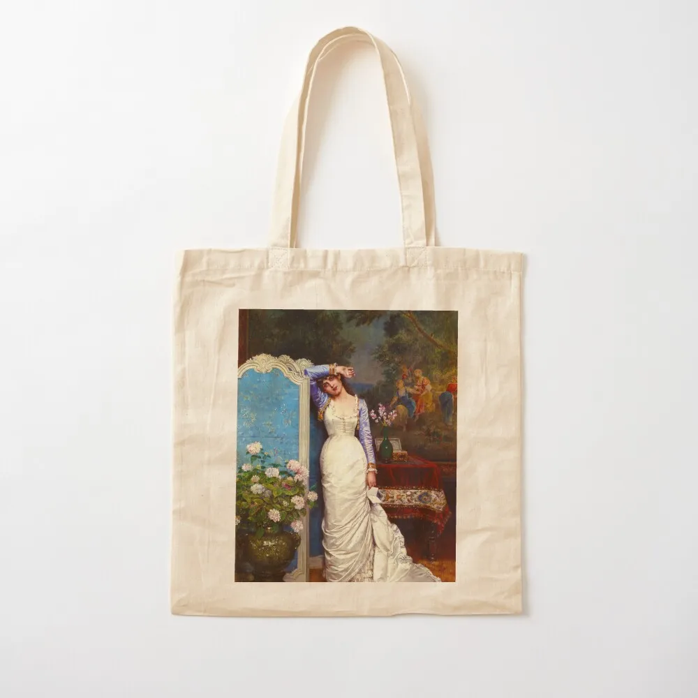 HD Young Woman by Auguste Toulmouche Tote Bag tote bag university tote bag screen bags woman 2025 Reusable bags