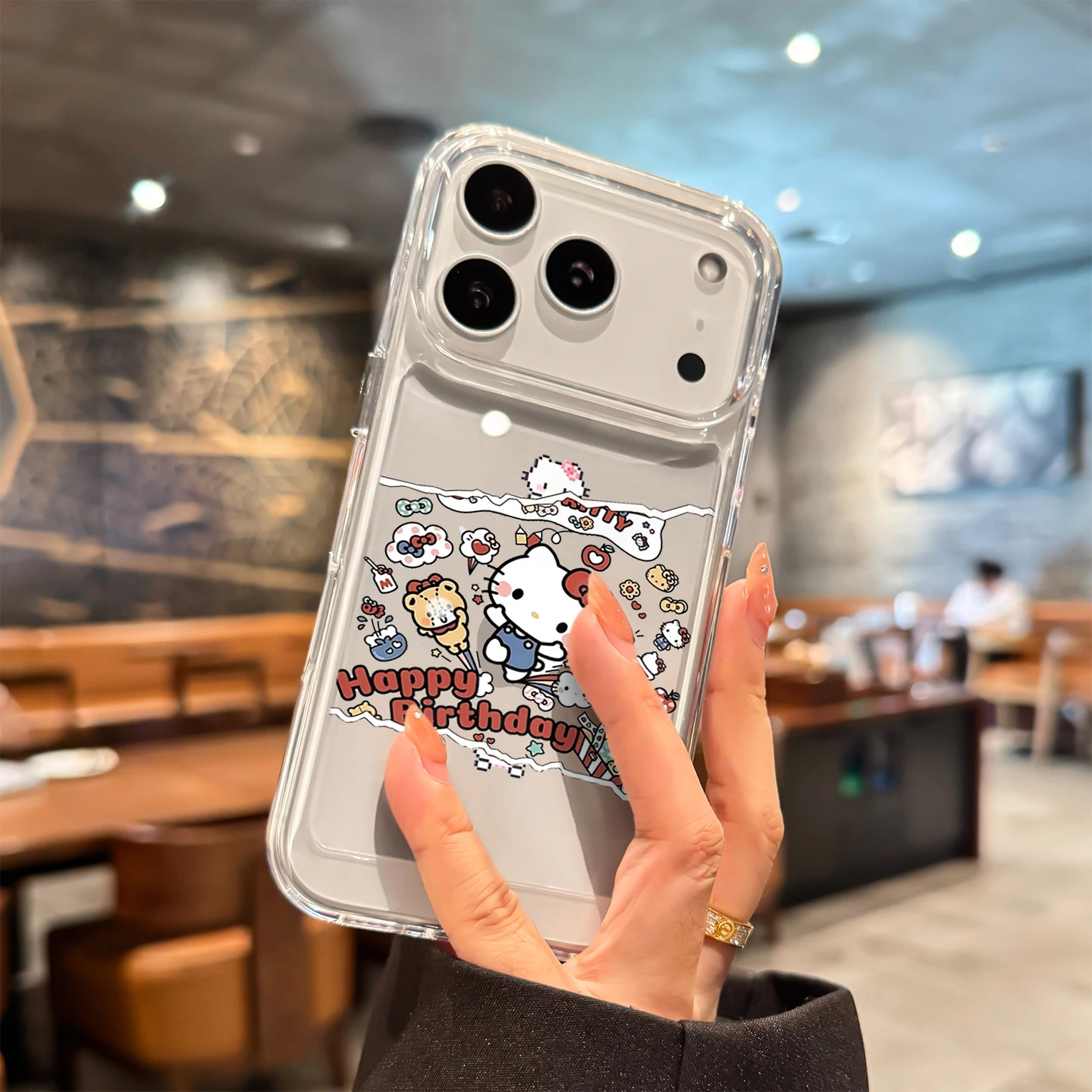 

Sticker Creativity Hello Kitty For iPhone 12 13 14 15 16 17 Pro Max Cases For iPhone 17 16 Pro Transparent Cartoon Case Funda