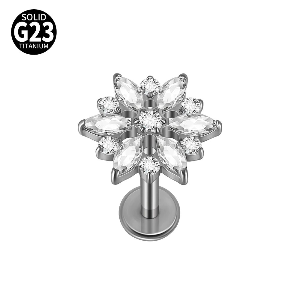 16G Cz Crown Pure Titanium Lip Studs