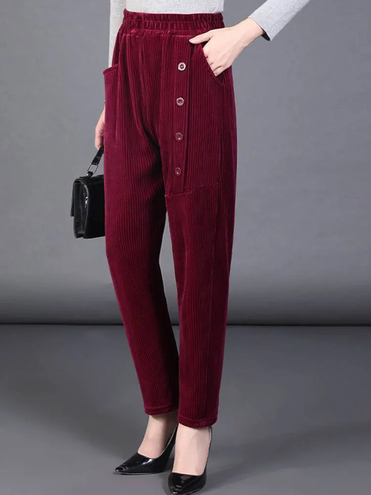 Warm Thicken Corduroy Harem Pants Winter High Waist Fashion Womens Straight Pantalones Vintage Plus Velvet Baggy Sweatpants 2023