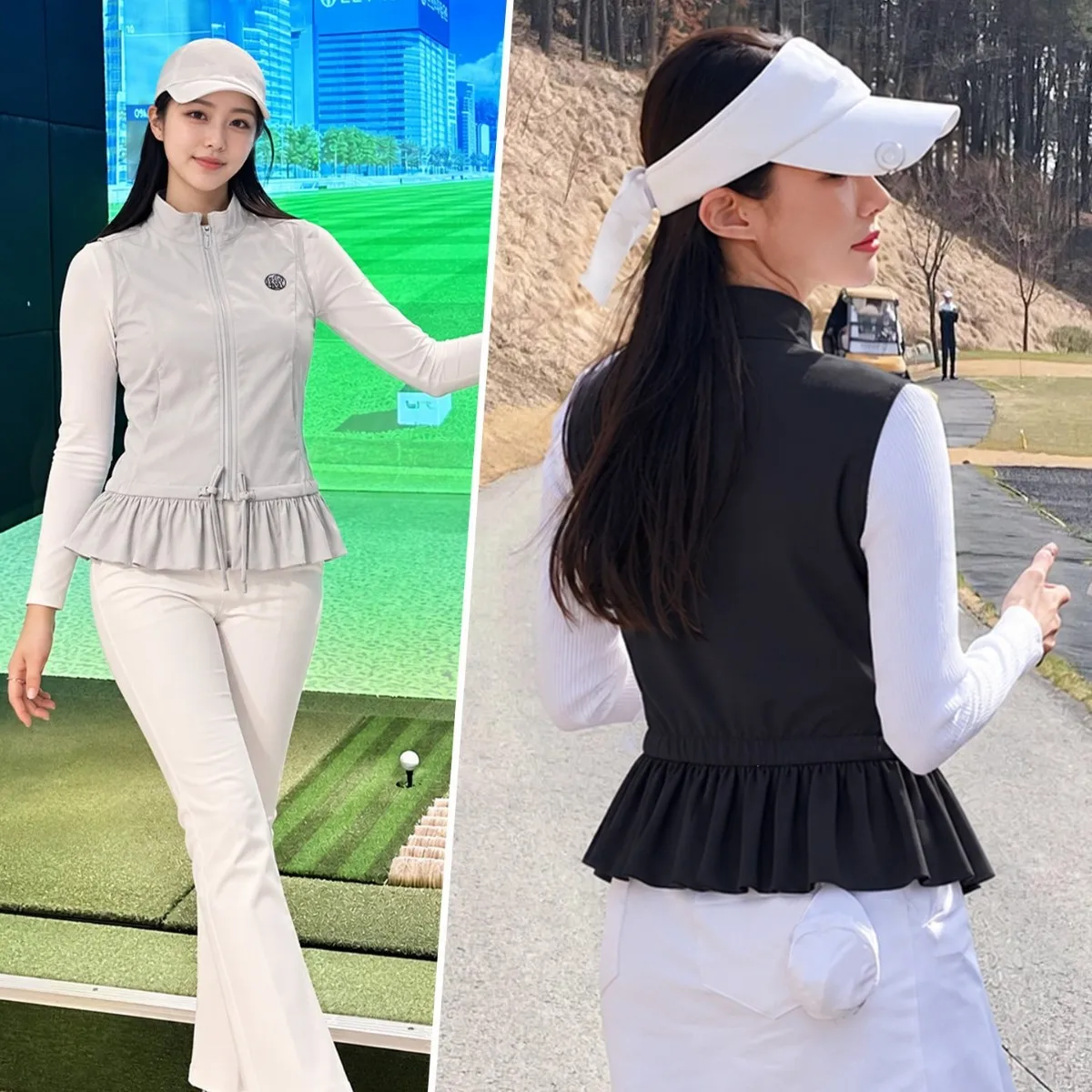 PGM Autumn Golf Jacket Sleeveless Stand Collar Zipper Vest Slim Waist Ruffle Golf Top Ladies Windproof Sports Leisure Coat