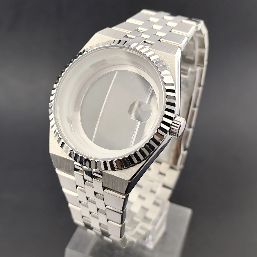 Silbernes NH35 39,5 mm Herrenuhrengehäuse, passend für NH35-Uhrwerk, Saphir-Uhrengehäuse, 33,8 mm Zifferblatt, Uhrenbox-Zubehör