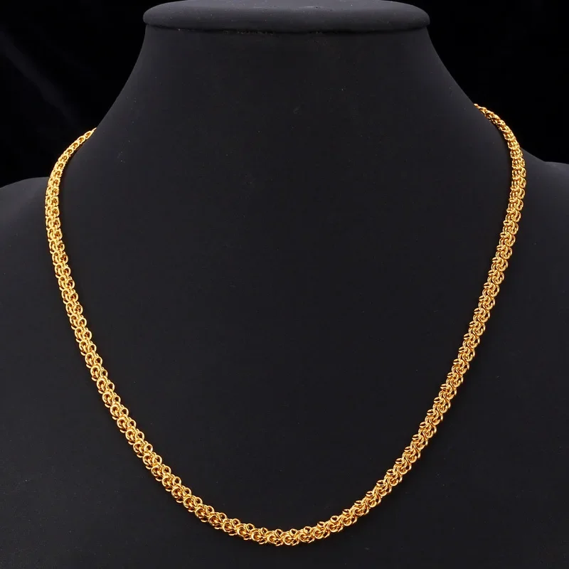 U7 Gold Color Byzantine Chain Necklace for Men Round Multiple Layers Brainding Rope Chains Jewelry QC24