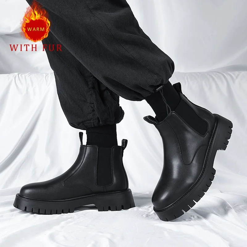 

Мужские осенне-зимние ботинки на толстой подошве. Роскошные дизайнерские модные стили. Офис или бизнес. На открытом воздухе. Черные. Высококачественные теплые.