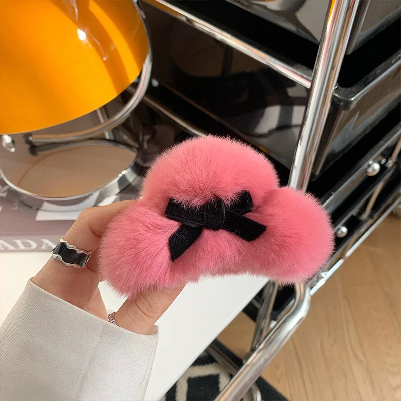 

Real Rabbit Fur Hair Clips Hair Claw Multicolo Color Fluffy Plush Hairclip Headband Hairpin Hair Crab Women Hair Accessories