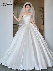 Vestido de baile sin tirantes de satén elegante personalizado, vestidos de novia sencillos para mujer, vestidos de novia de cola de barrido 2024