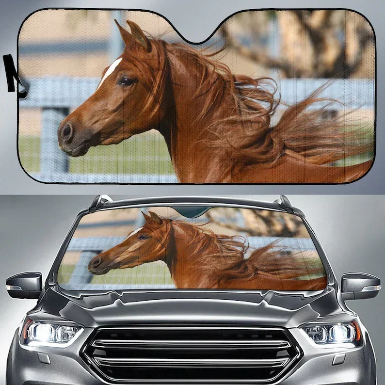 Chestnut Arab Horse Sunshade for Car Windshield