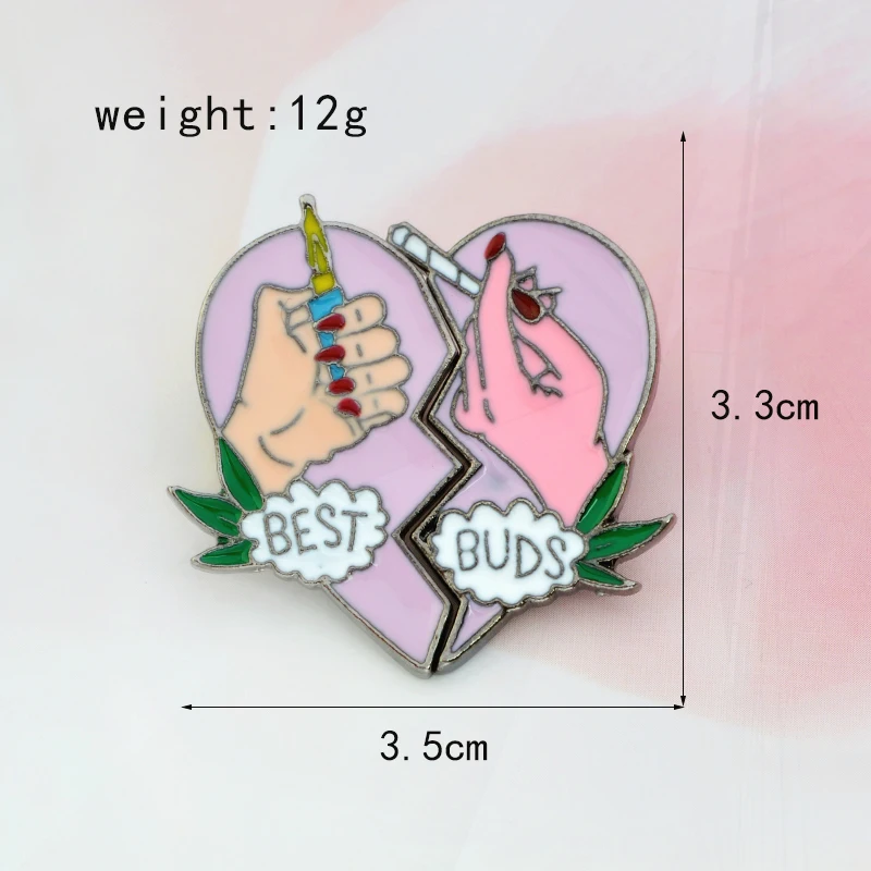 BUDS Lighter cigarette leaf Pins Best friends matching jewelry 2pcs/set Pin Brooch set 2 pieces broken hearts BEST