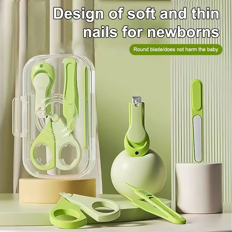 4PCS Newborn Baby Nail Scissor Baby Nail Care Tool Kid Safe Portable Nail Clipper Trimmer Tweezer With Box Children Manicure Kit