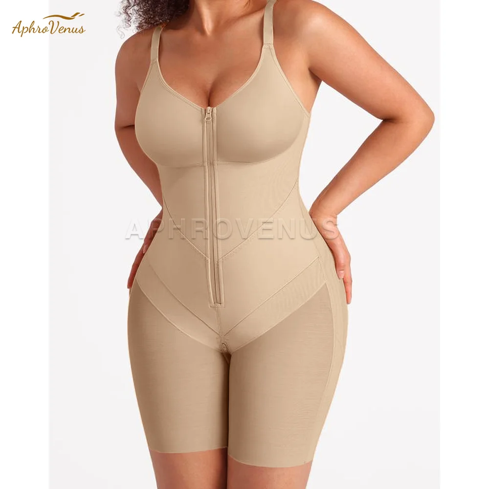 Zipper Front Full Body Shaper Fajas Mesh Butt Lifter Tummy Control Bodysuit Adjustable Strap Compression Shapewear for Women