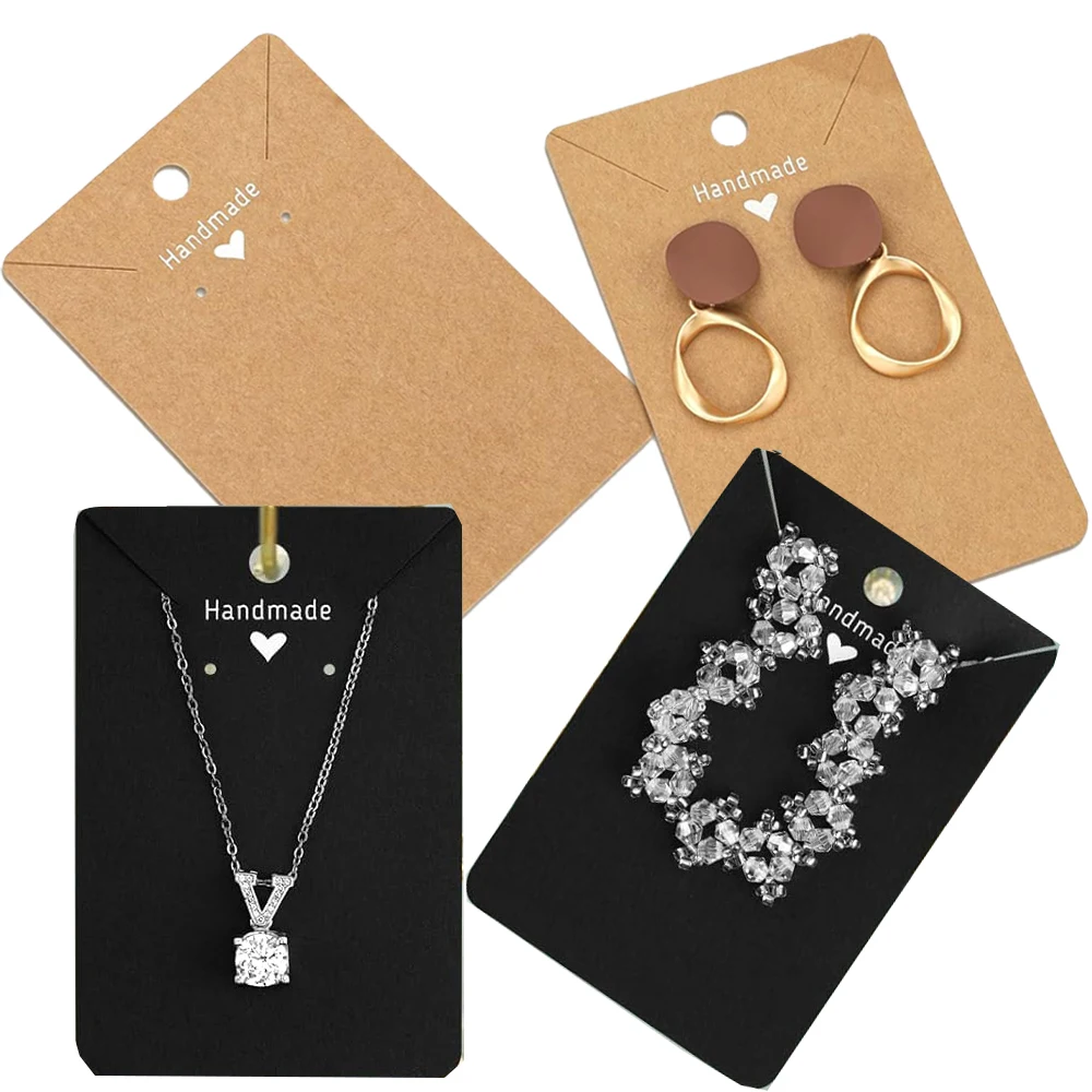50pcs 6x9cm Handmade With Love Necklace Earring Paper Display Cards Hanging Tag for DIY Jewelry Small Business Selling Packaging