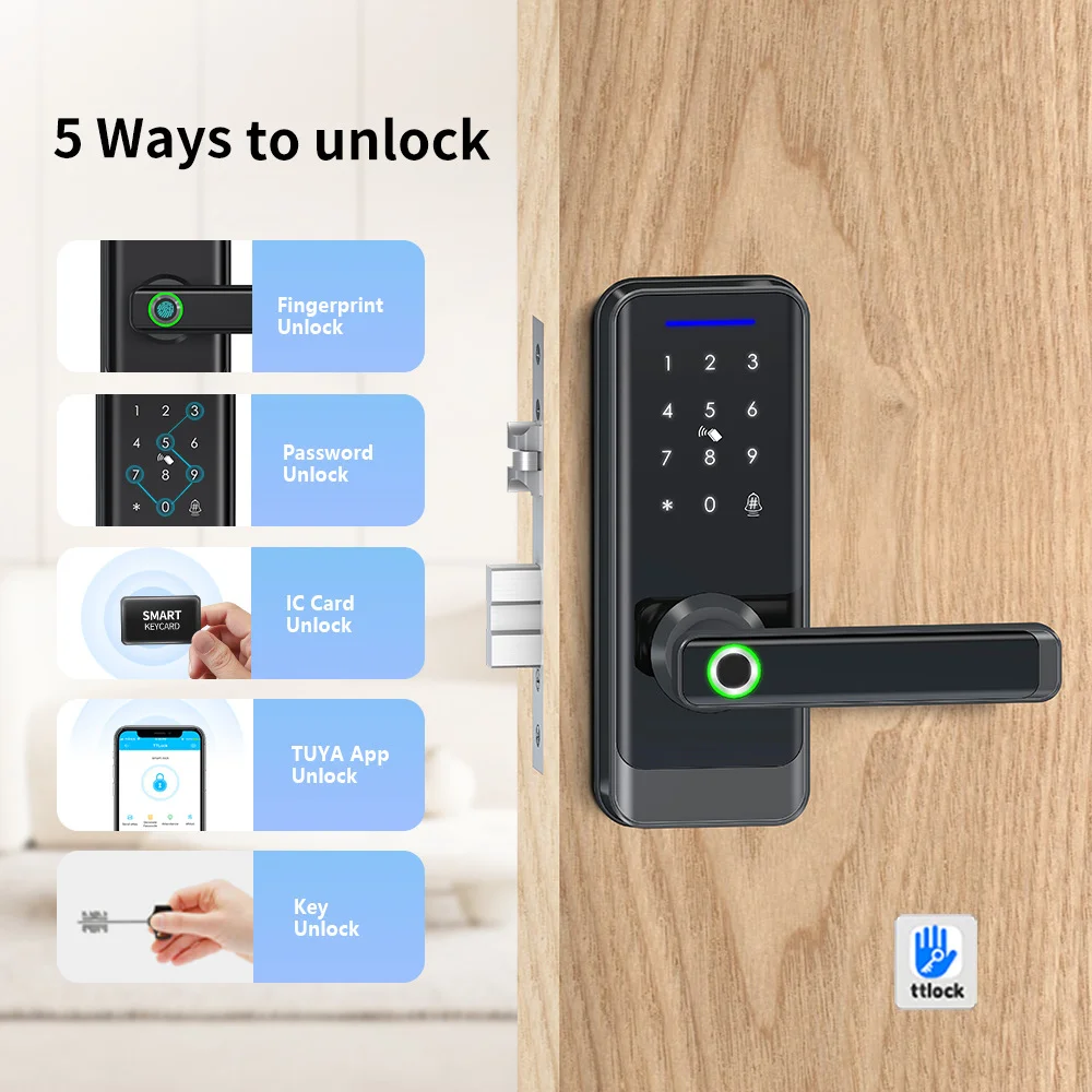 Tuya App WiFi KeyCard Digital Biometric Fingerprint Electric Door Lock Waterproof Cerradura Inteligente Smart Door Lock Security