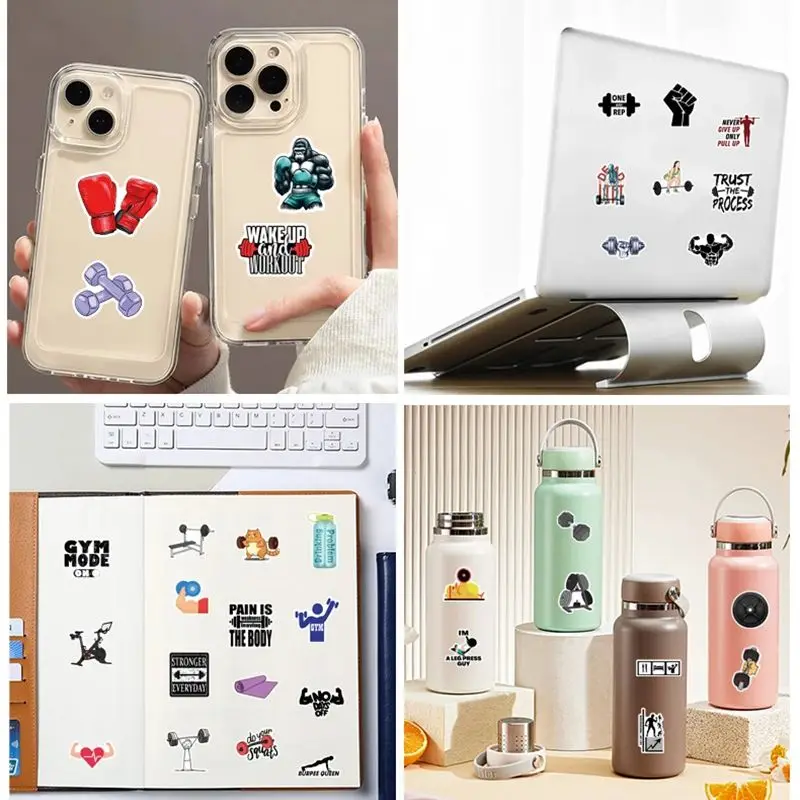 50Pcs Fitness Inspirational Phrases Cartoon Stickers Cool Graffiti GYM Decoration Decals for Phone Case Skateboard Luggage
