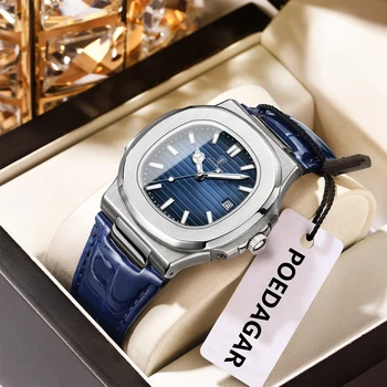 POEDAGAR montre carrée de luxe pour hommes Date étanche lumi...