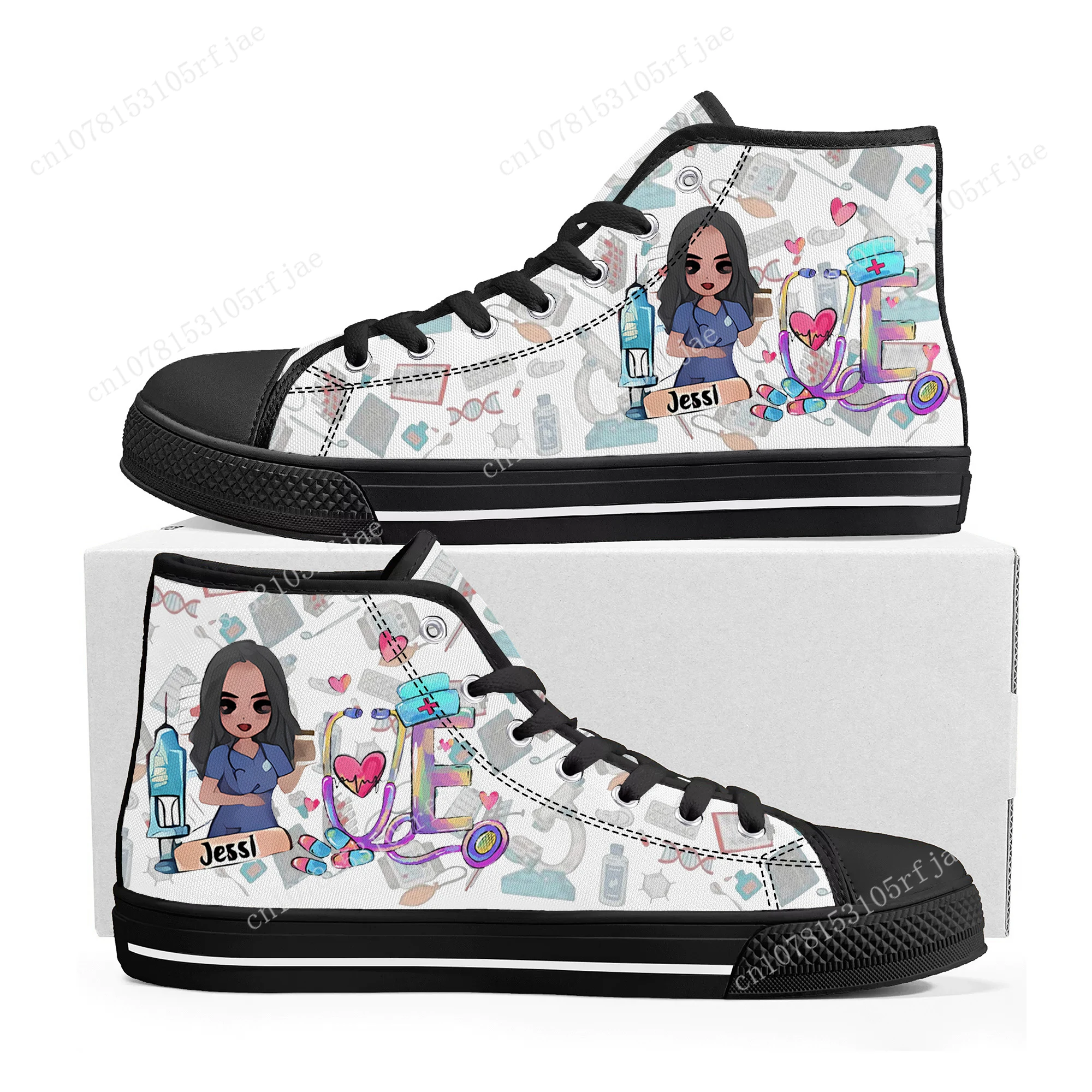 

Cute Cartoon Nurse High Top Sneakers Mens Womens Teenager Fashion High Quality Canvas Sneaker Custom Built Couple Shoes