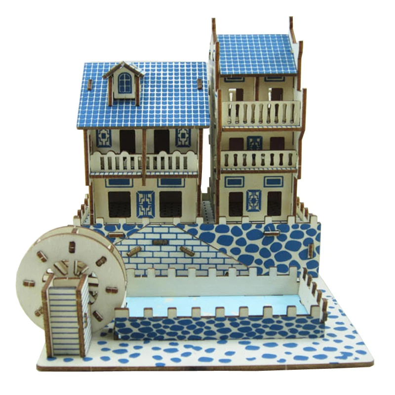 3D Ancient Town Of Fenghuang Jigsaw Wood Puzzle Building Architecture DIY Educational Toys For Children Kids Wooden House Model