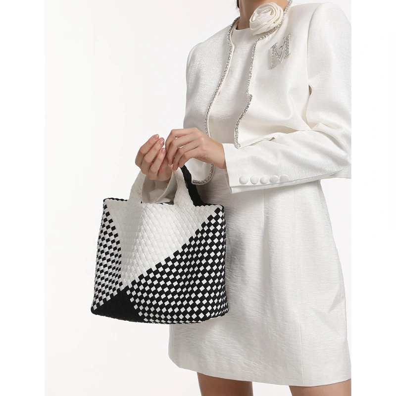 ZR DIARY Tote Woven Bags Women Single Shoulder Bag Large Capacity Color Splicing Handheld Bag for Female BZ333