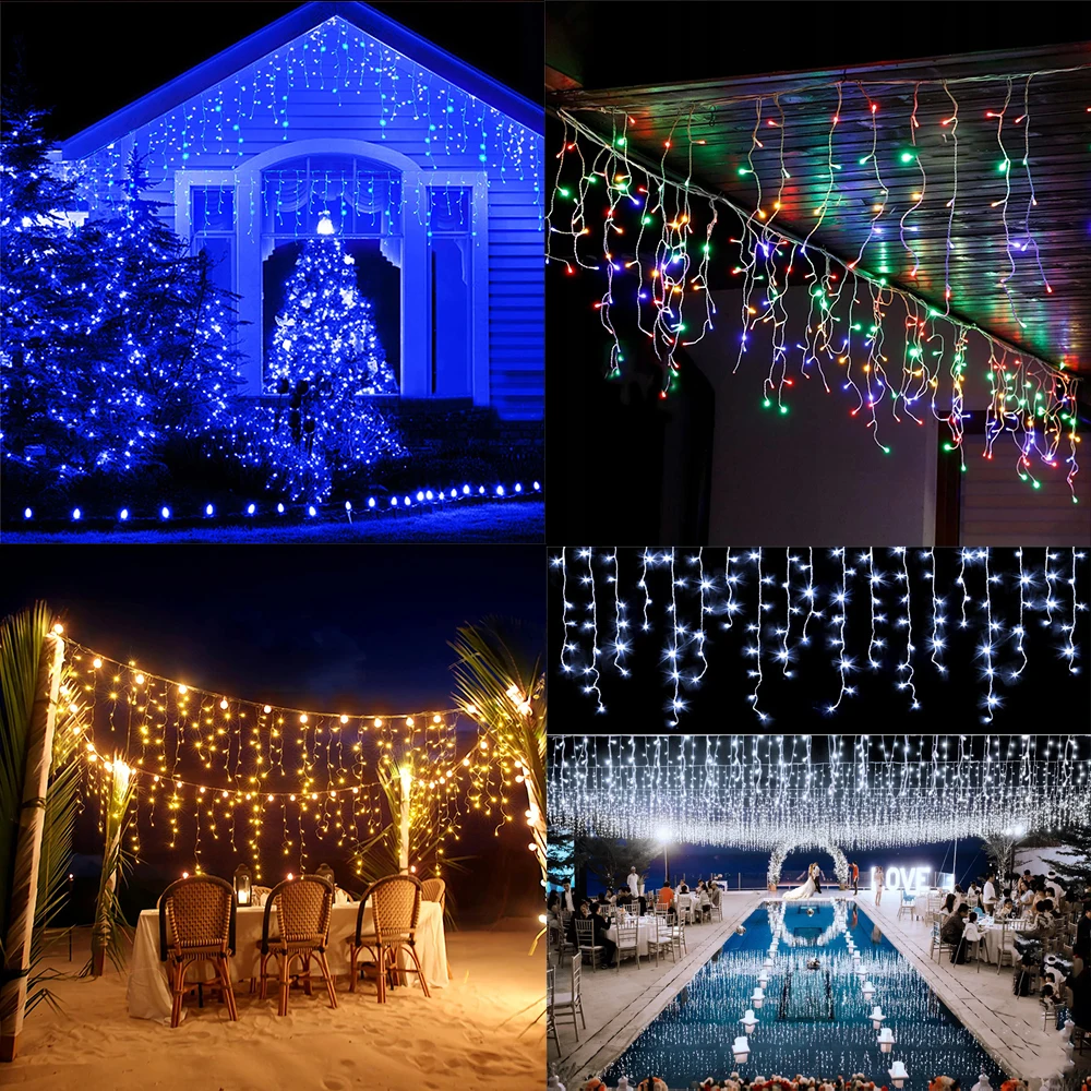 3.5M-35M Christmas Decoration 2024 Led Icicle Curtain Lights Outdoor New Year 2025 Fairy Light Street Garland On The House