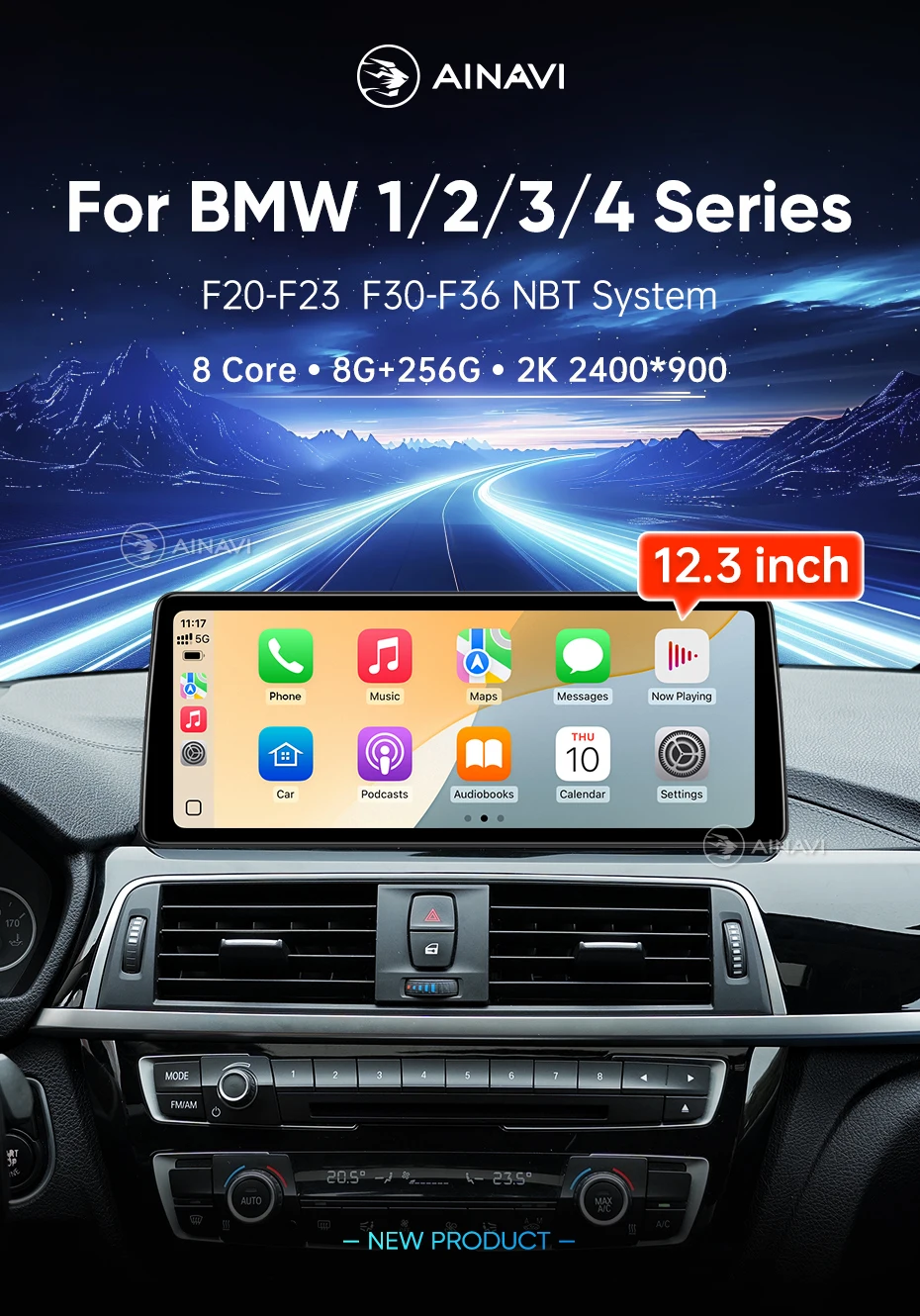 Ainavi Autoradio für BMW F30 F32 F20 F21 2011 2012 2013 2014 2015 2016 Kabelloses Carplay Android Auto Multimedia IPS-Bildschirm – Detail 1