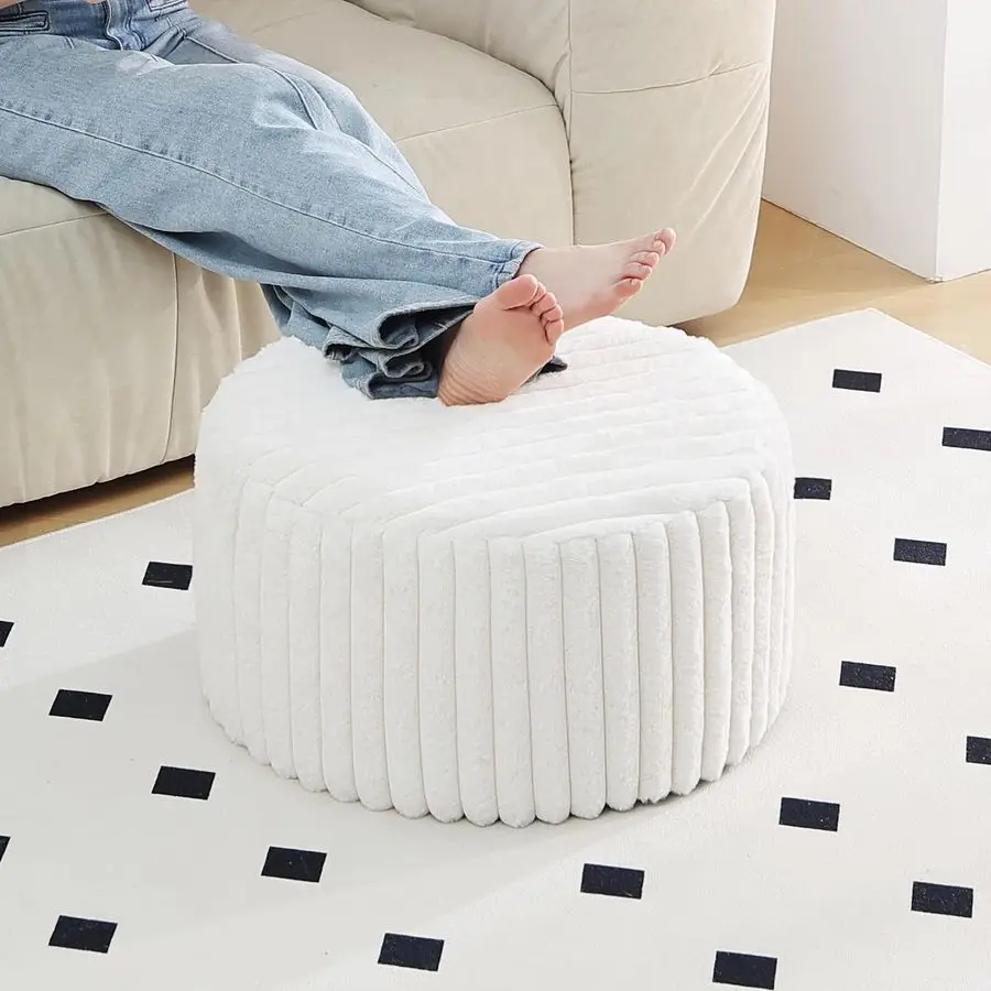 

Круглый мягкий пуф-оттоманка, пуфы из искусственного меха в полоску с наполнителем из пенополиуретана, пушистый и мягкий пуф-подставка для ног с отсеком для хранения, 212112 дюймов