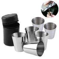 6P/4Pcs 30ml Outdoor Practical Travel Stainless Steel Cups Mini Set Glasses For Whisky Wine Beer With Case Portable Drinkware