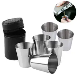 6P/4Pcs 30ml Outdoor Practical Travel Stainless Steel Cups Mini Set Glasses For Whisky Wine Beer With Case Portable Drinkware