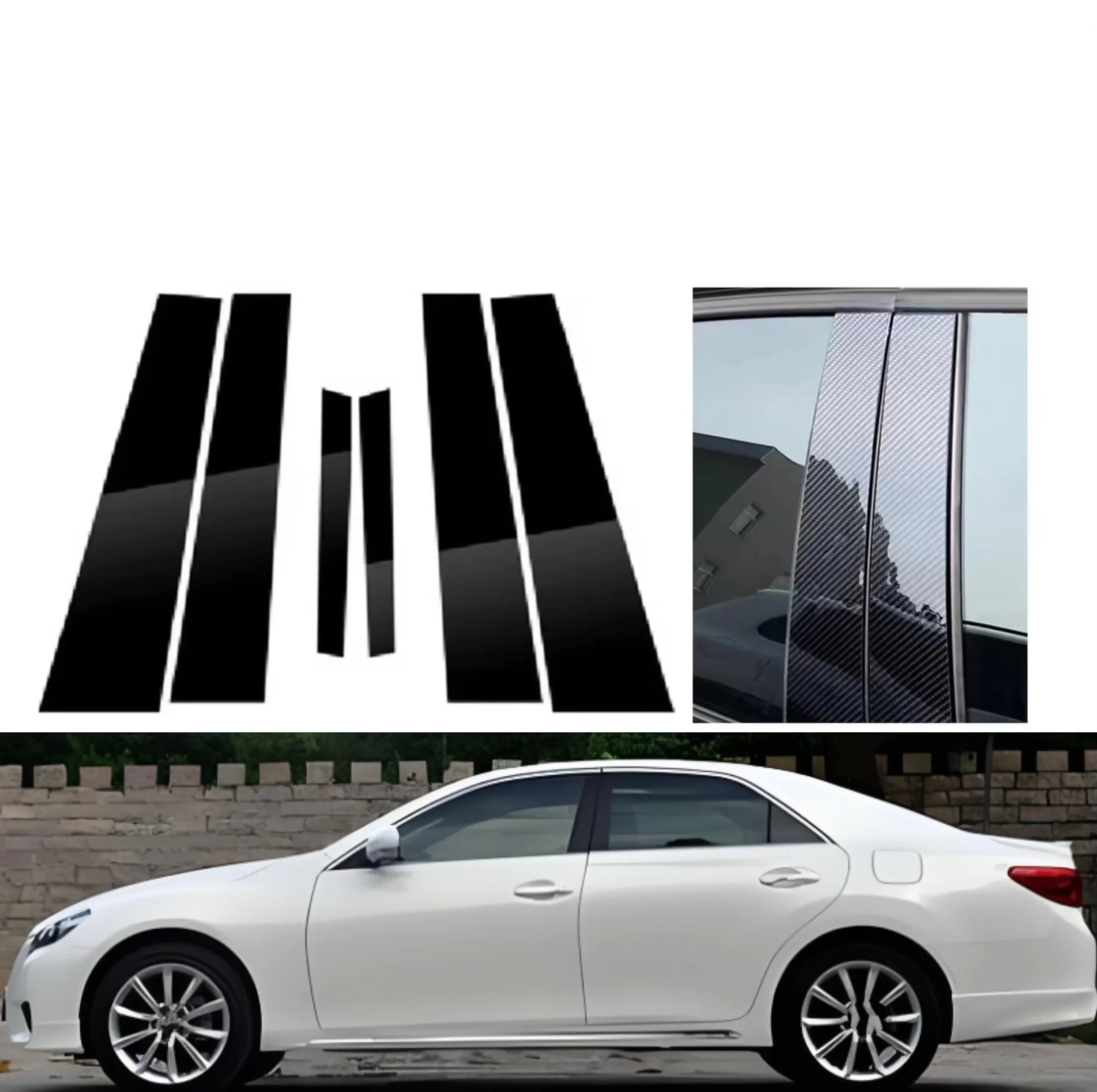 

6PCS Silver Carbon Glossy Black Pillar Posts Fit For Toyota Reiz 2010 2012 2013 -2016 Car Door Side Window Decal Trim Cover