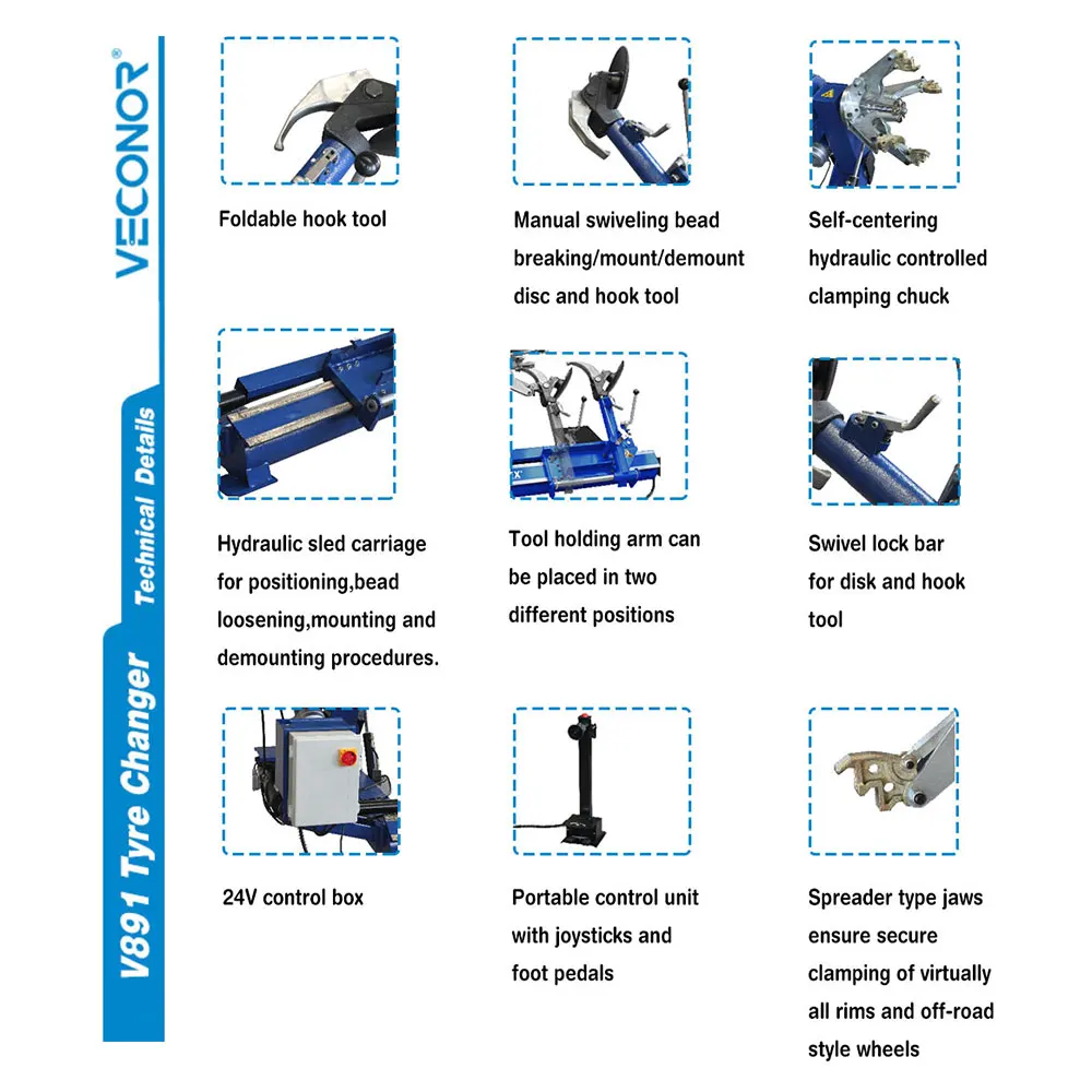 V891 Electro-hydraulic Truck Tire Changer for Truck and Bus Tires for Rims up to 26\