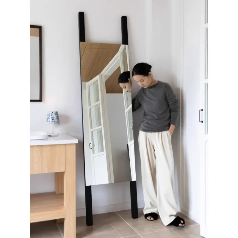 Vertical full body mirror Black solid wood H full-length mirror, floor fitting mirror