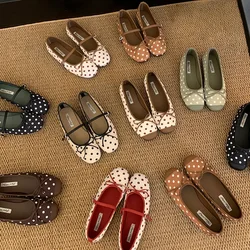 Bailamos Women Polka Dot Flats Ballerina Shoes Round Toe Shallow Slip On Ladies Ballet Shoes Soft Loafer Zapatos Mujer 40