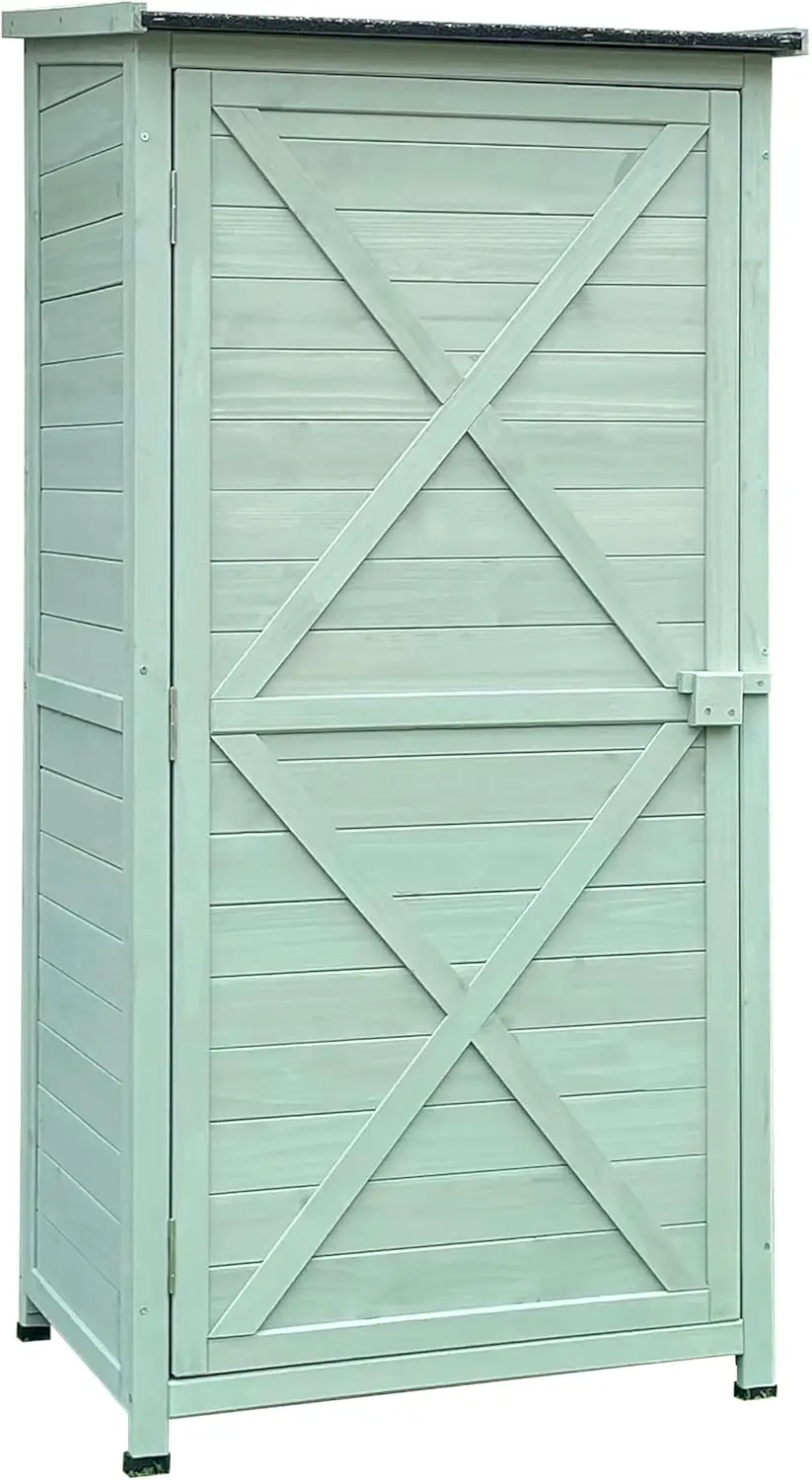 

Vertical Green Wooden Shed with Shelves and Sloped Waterproof Roof with 7-Cu.Ft Storage Space (1.7'x2.25'x4.7'), Outdoor Storage