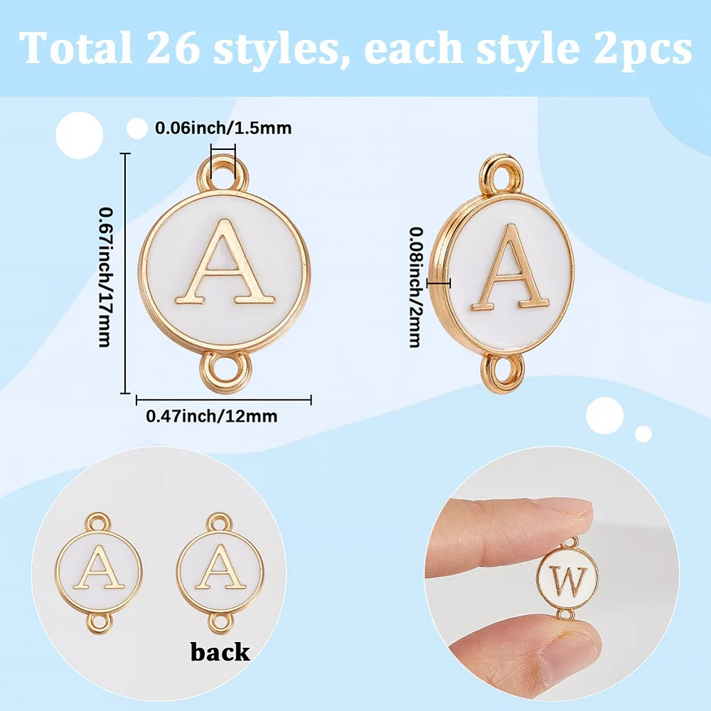 52-pecas-26-estilos-conectores-de-letras-em-liga-esmaltada-redondos-planos-dourado-e-branco-17x12x2mm-furo-15mm-26pcs-conjunto
