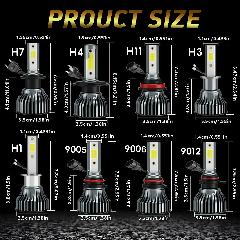 Heyword 2Pcs LED H4 H7 Car Headlight H1 LED Bulb H8 H11 9005 HB3