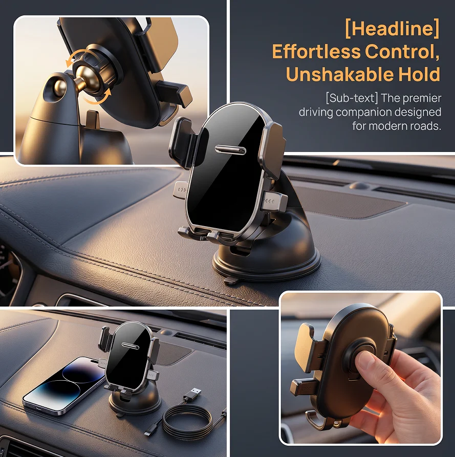 【Strong Suction Cup】360° Rotating Vacuum Suction Cup Car Phone Mount, for Car Owners and Drivers, Suitable for Car Navigation, Hands-free Calling, and Driving Scenarios Without Blocking the Air Vent, Universal Phone Holder, Multifunctional Phone Mount, Th