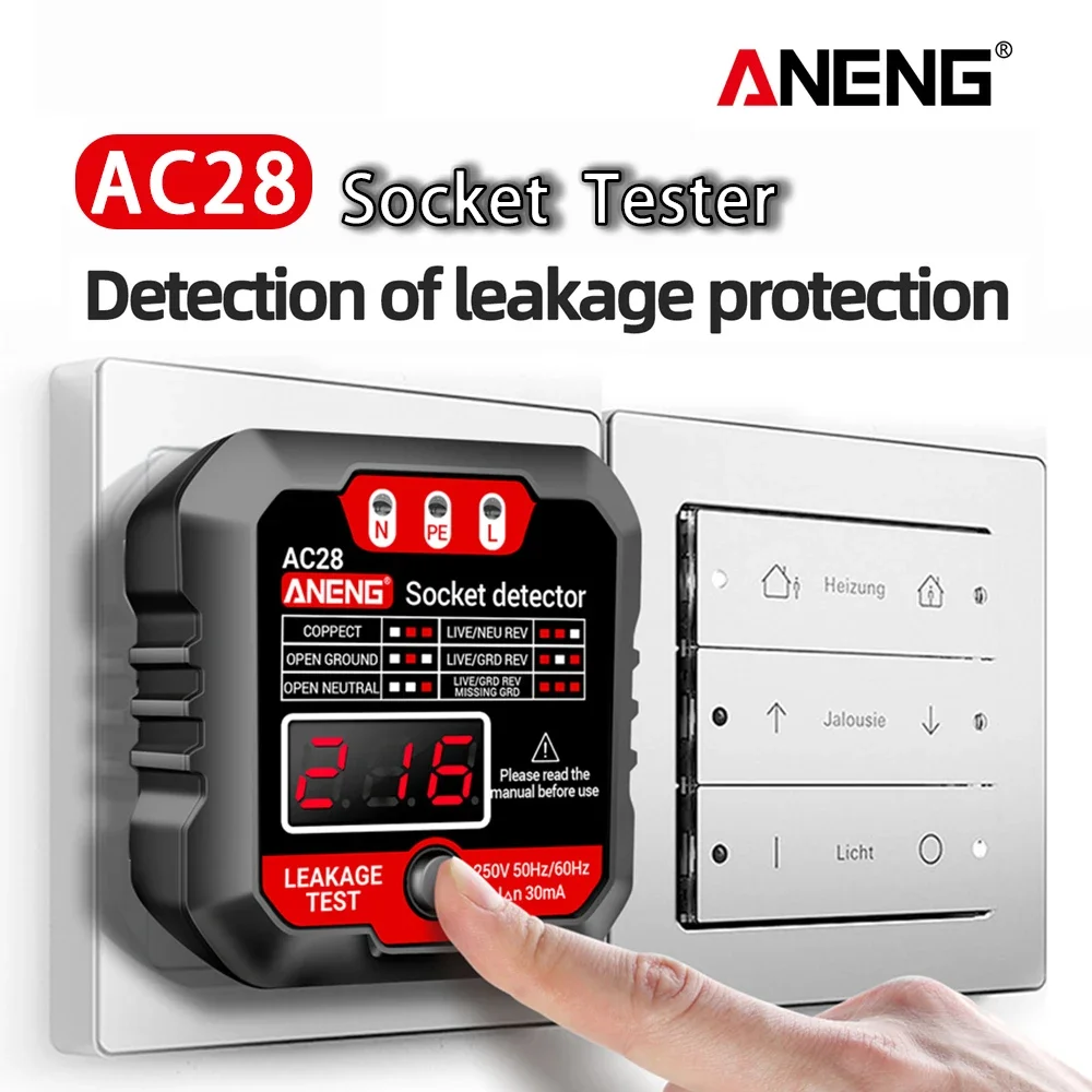 ANENG-AC28 Digital Display Soquete Tester, Eletroscópio Multifuncional, Plug Polaridade Detector, Verificação de Fase, Teste de Tensão, Reino Unido, EUA, UE Plug