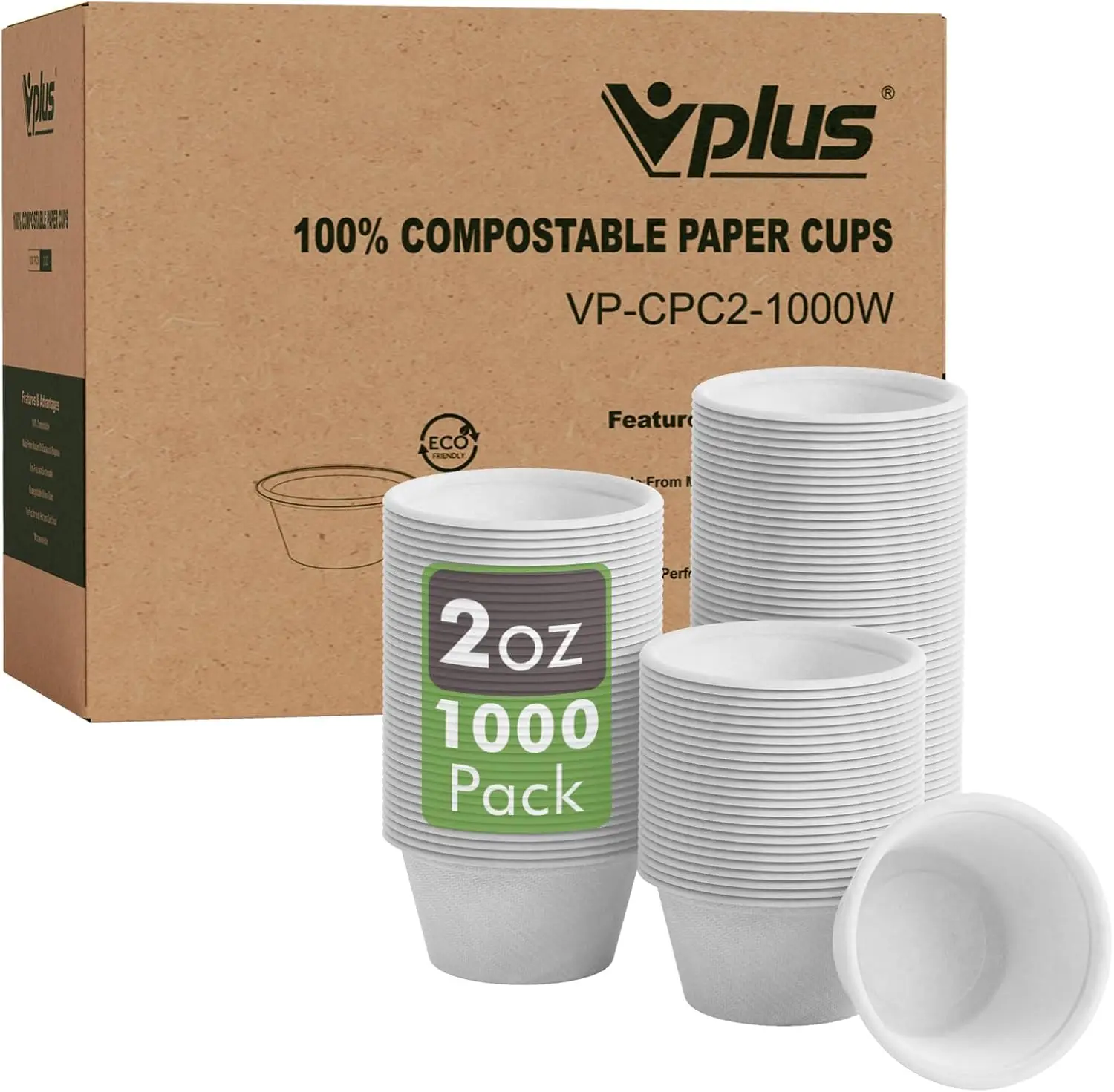 

1000 Pack 2 OZ Disposable Souffle Cups, 100% Compostable Portion Cups, Food Sample Cups Made From Bagasse Fibe, Perfect