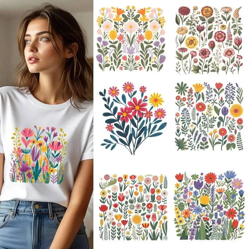 25CM Cartoon Summer Brilliant Wildflower Heat Transfer Patches For Clothes DIY A-Level Washable Shirt Iron-on Thermal Sticker