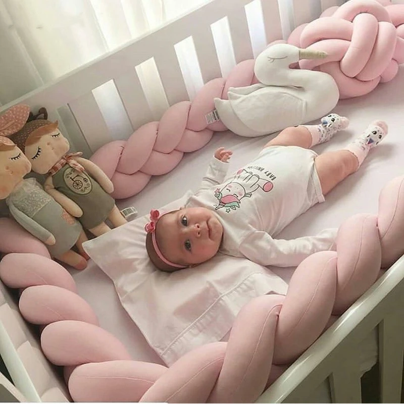 

4M 2M Baby Bed Bumper Infant Cradle Cot Protector Knot Braid Bumper Crib Anti-collision Bed Surround Newborns Bumper
