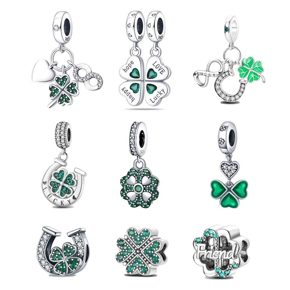 Versilberter Glücksbringer-Charm mit schimmerndem grünem Kristall und CZ-Verzierung, hypoallergenes, trendiges Armband als Geschenk