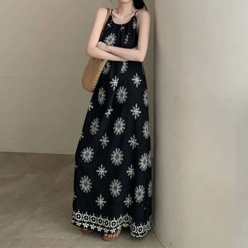 

Ethnic Jacquard Sling Dress Women's 2025 Minority Design Long Skinny Dress
