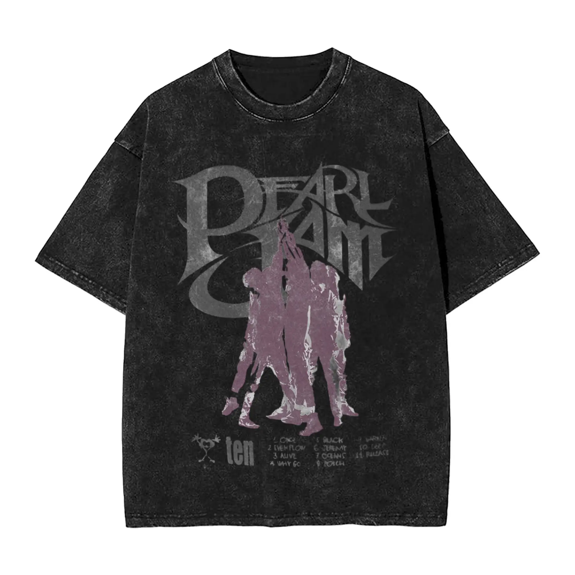 

Harajuku Washed Shirt Pearls Jam Band Apparel Vintage T Shirt High Street Streetwear Cotton Summer Tops Tees