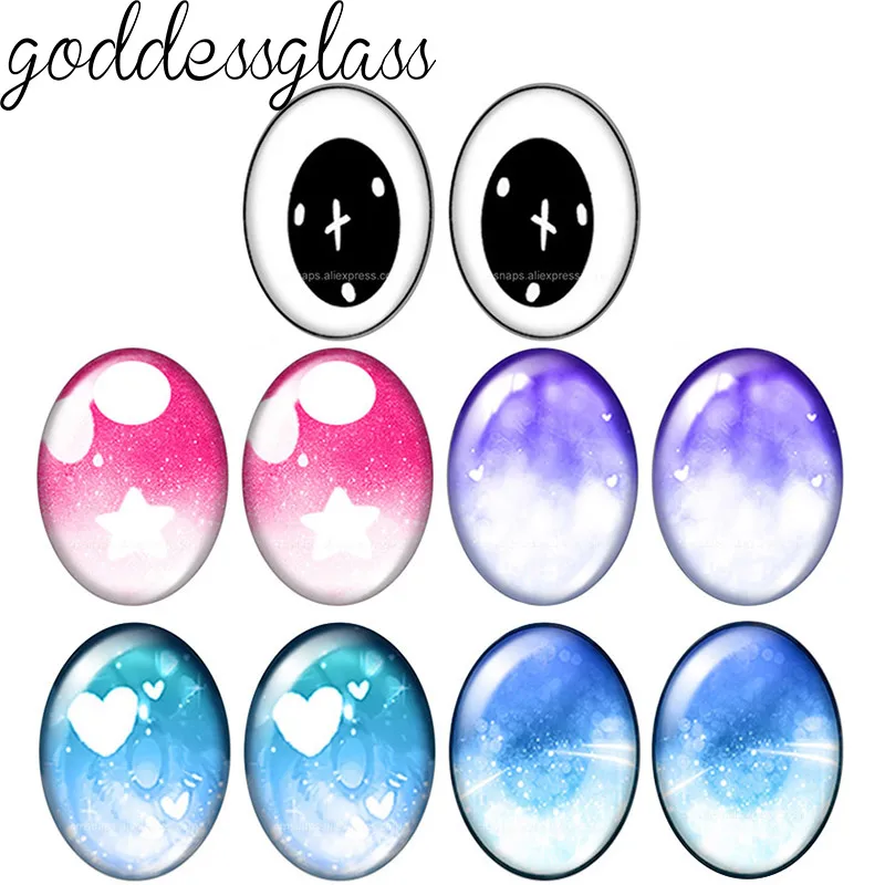 

5pairs Cartoon Doll crystal Eye Cute pupils 10x14mm/13x18mm/18x25mm Oval photo glass cabochon demo flat back Making findings