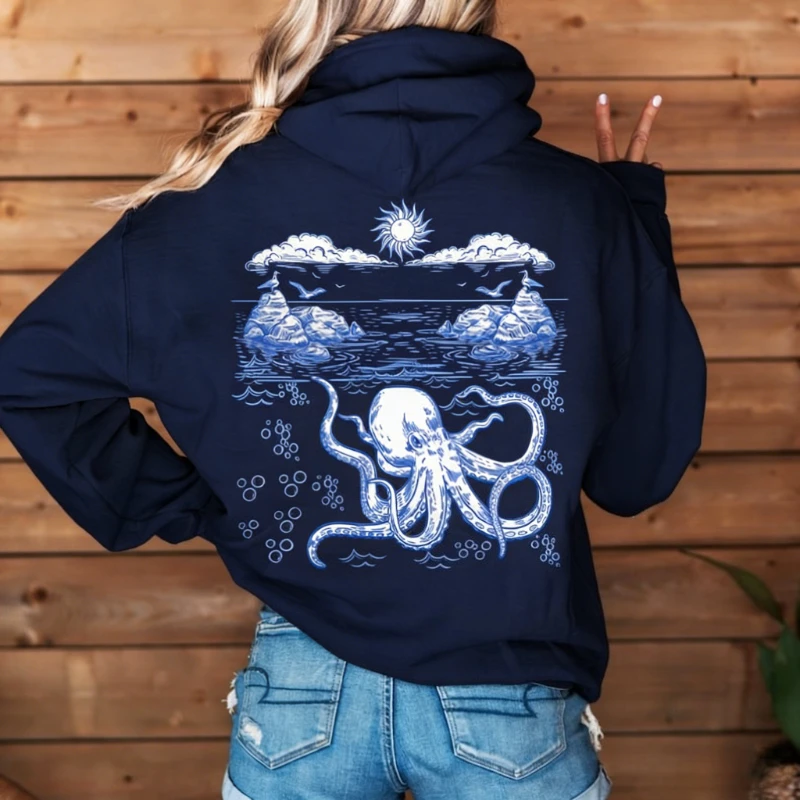 هوديي Save Our Seas OceanOctopus Sea Animals، هدية لمحبي المحيط، هدية لمحبي الطبيعة، علم الأحياء البحرية. سترة بغطاء للرأس مريحة للشاطئ #3