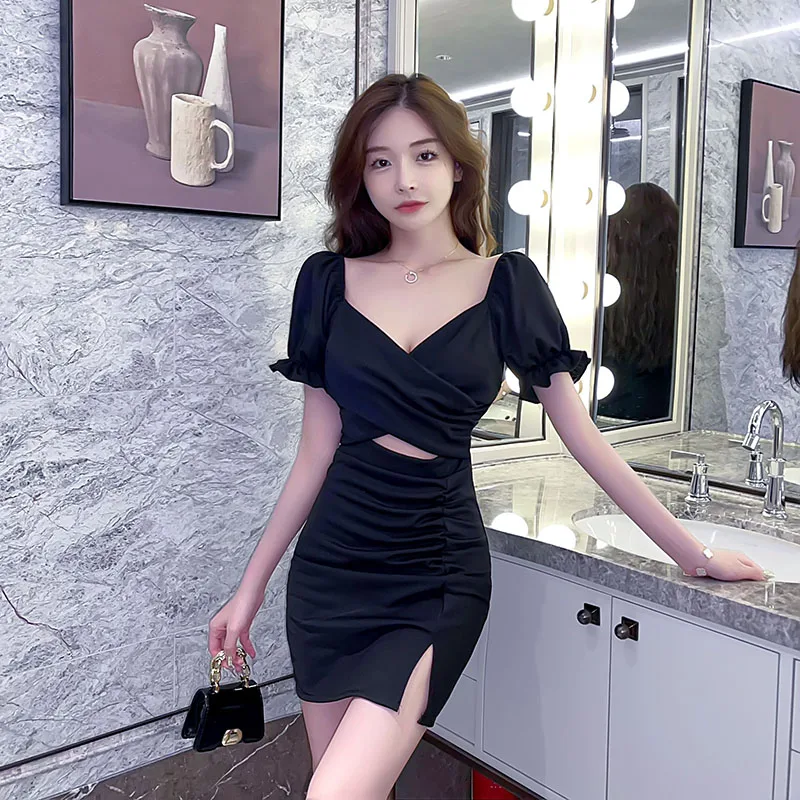 Sexy 2024 New Celebrity Slim Short Sleeve Deep V-Neck Cut Out Bodycon Mini Dress Party Club Vestido Feminino