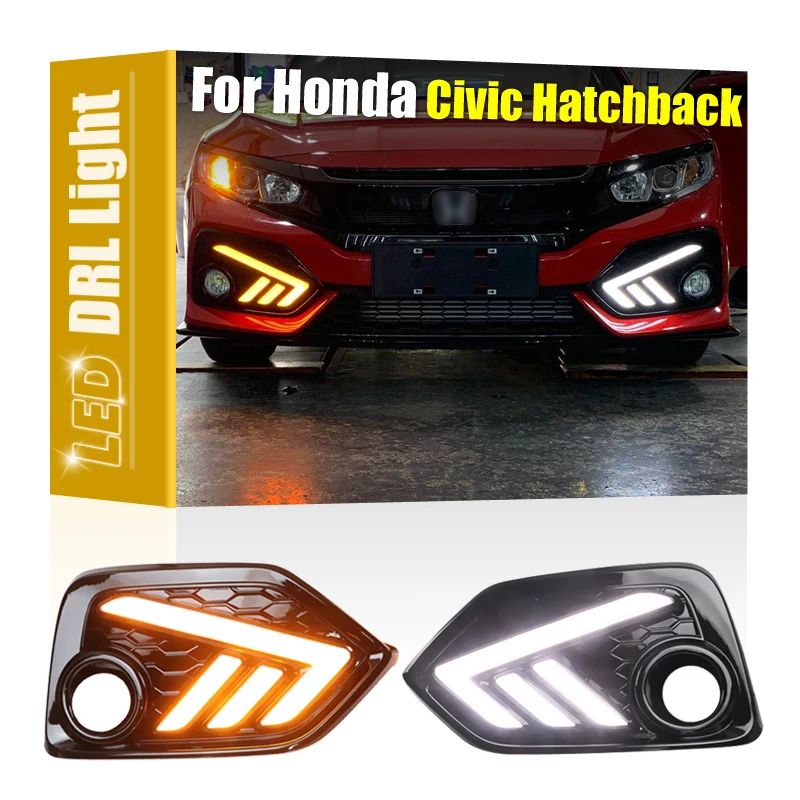 

2Pcs Front Bumper Fog Lamp Cover With LED DRL Daytime Running Light Turn Signal For Honda Civic 10th Hatchback 2016 2017-2020