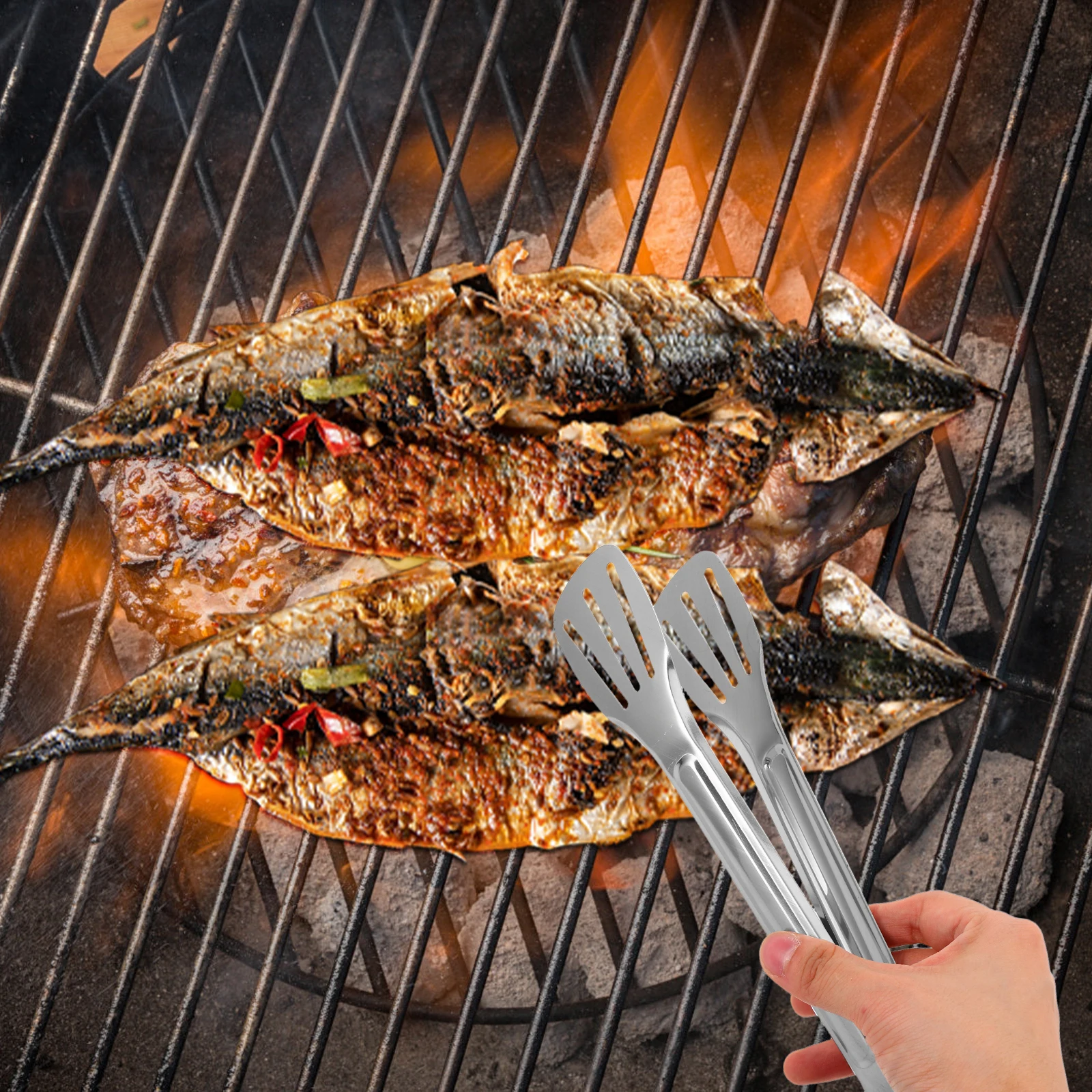 

5Pcs Stainless Steel Food Tongs Multi-Use Kitchen Tongs Bbq Grilling Serving Clamp Long Handle Heat Resistant Tong for Cooking