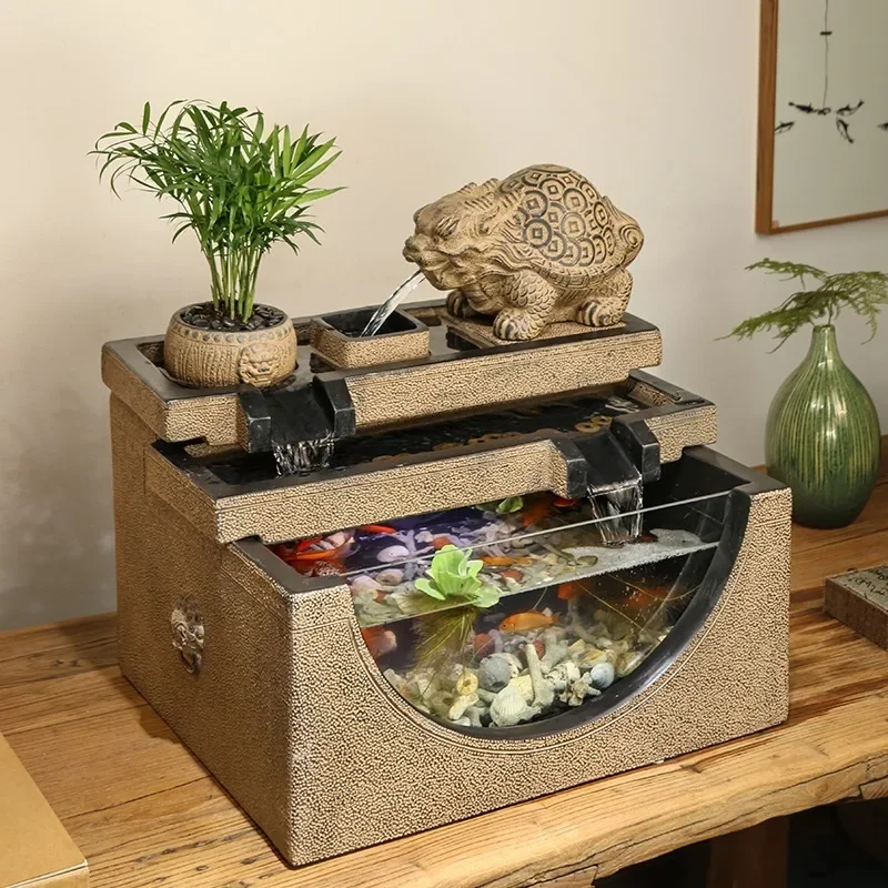 Office flowing water ornament New Chinese style making money Dragon turtle fish farming circulating water creative desktop